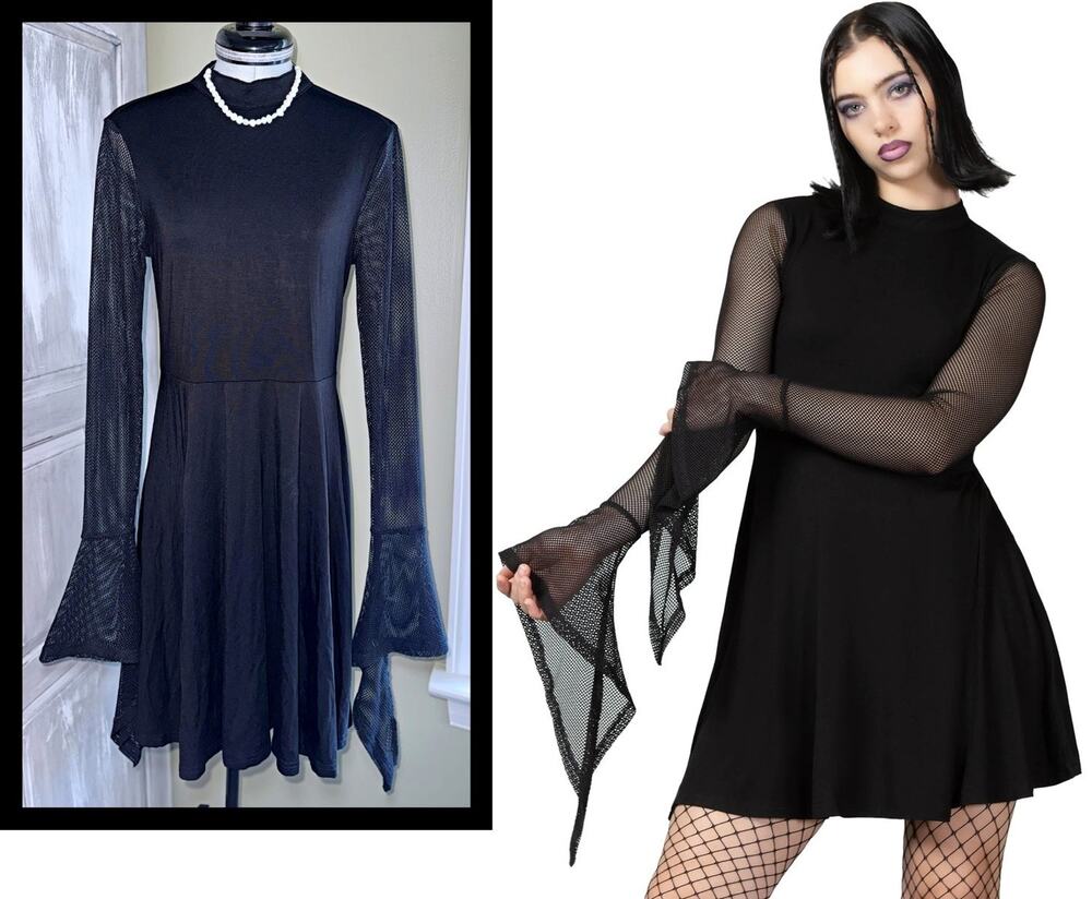 Killstar Kill Star LANA Skater Mini Dress Size S Mall Nu Goth Punk Mesh Sleeves